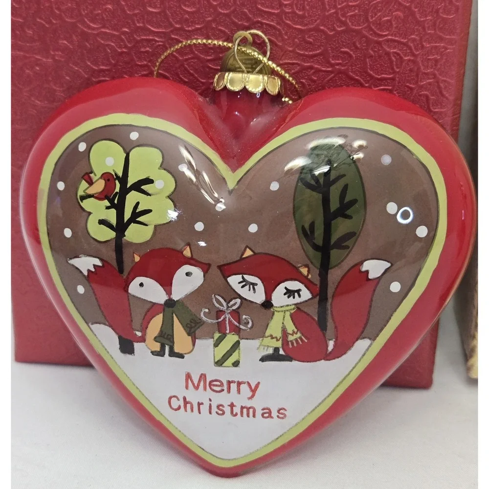 Lot/3 Pier 1 Li Bien Ornaments Hand-Painted Reverse Glass Hearts with Boxes EUC